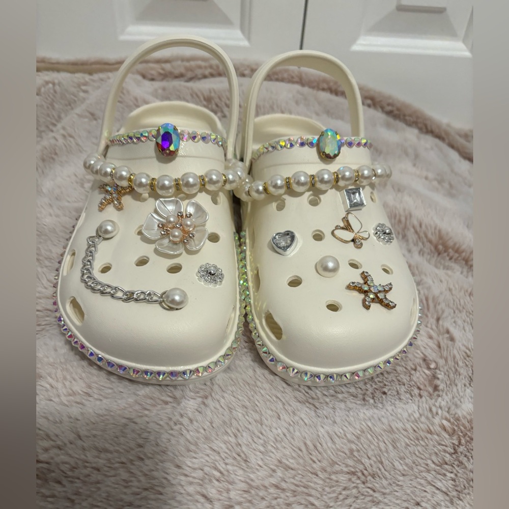 Kids Cream Clogs with Decorative Charms